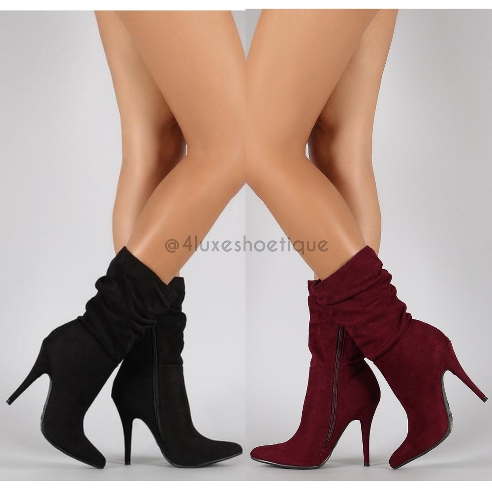 NEW Slouchy Mid Calf Booties Faux Suede Size 10